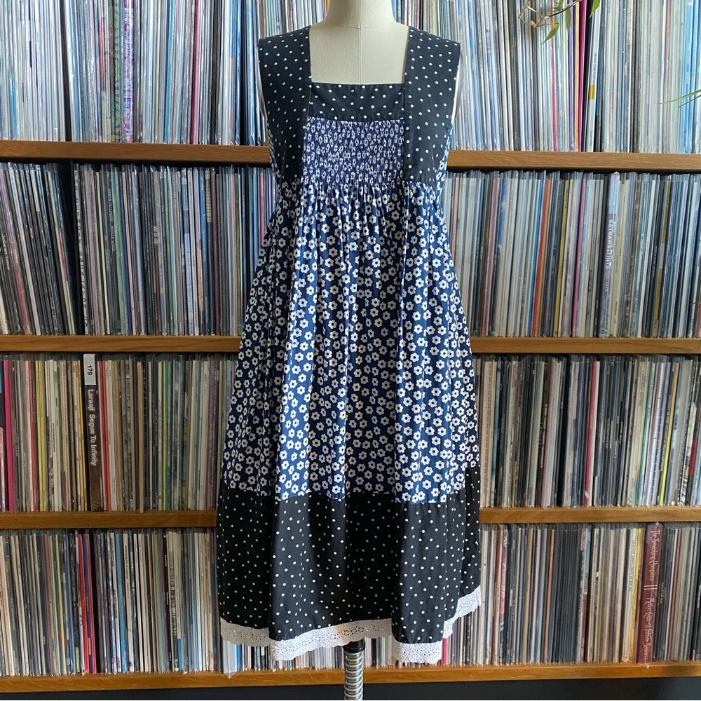 GUC ORLA KIELY Black, Blue and White Floral Polka Dot Dress Size 4US/8UK
